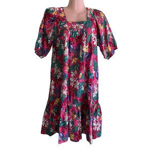 Hawaiian Casuals MuuMuu Dress Womens Small Floral Ruffle Pocket Hawaii